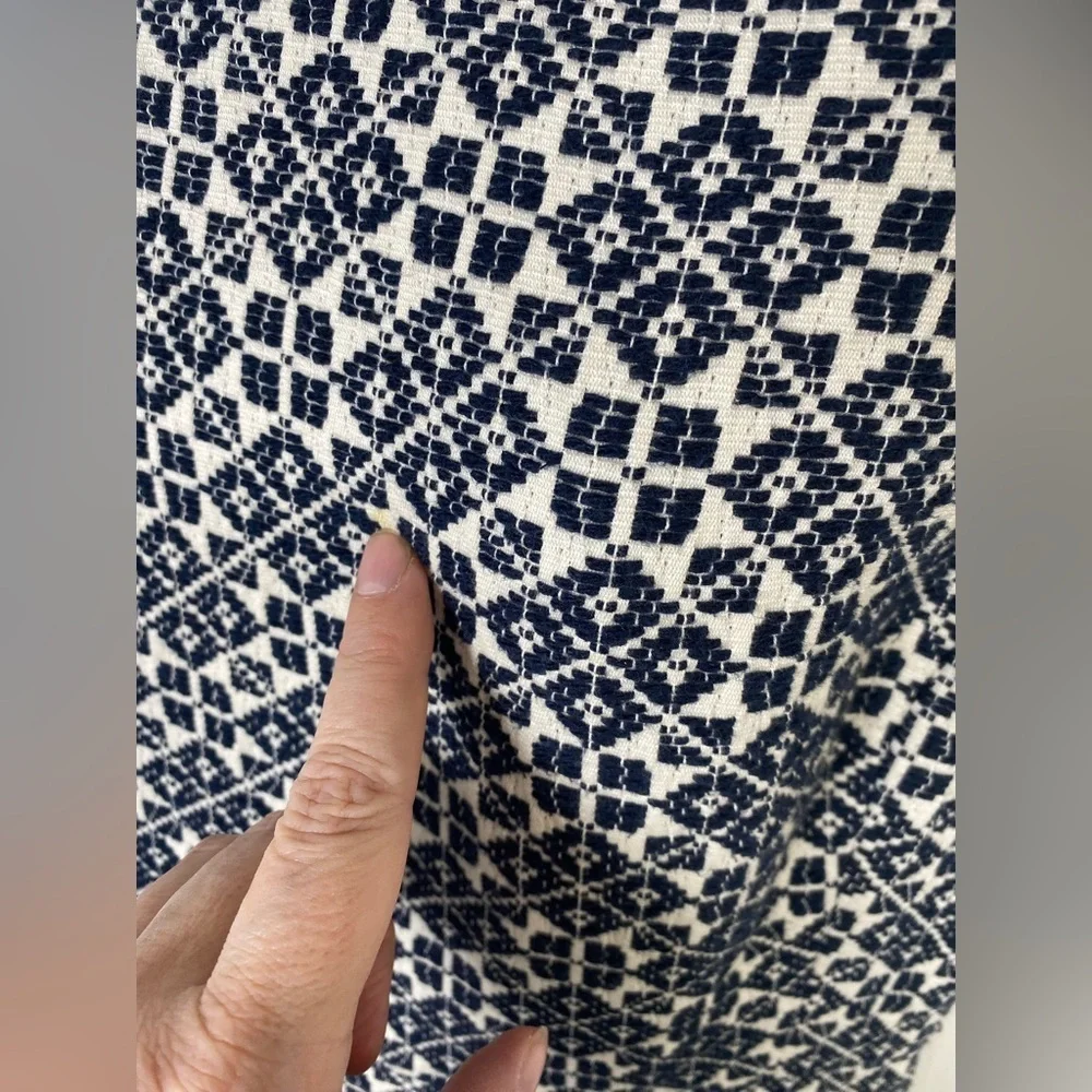 Tory Burch Burlap Navy and White Geometric Fit & Flare Mini Dress